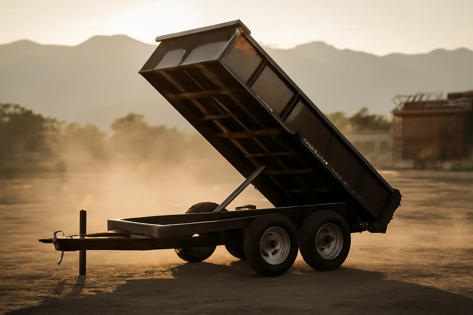 Dump trailer parked on a Colorado job site at dusk